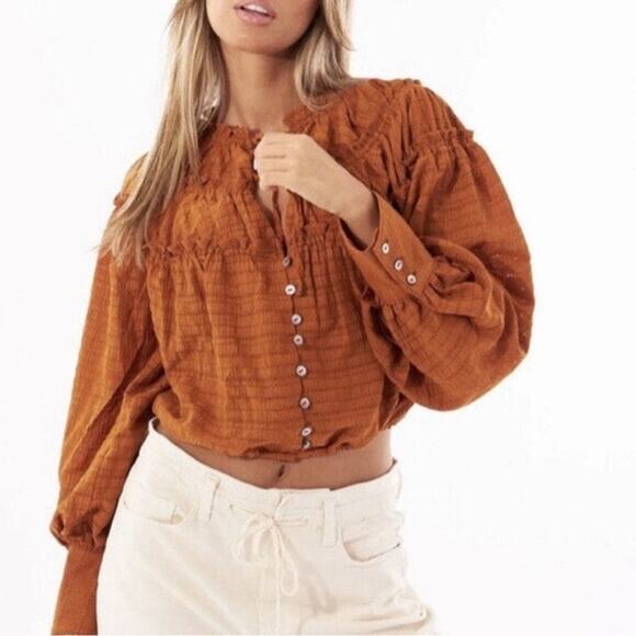 Free People Hailey Crop Long Sleeve Blouse - Picture 2 of 8